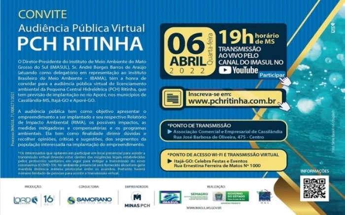 AUDINCIA PBLICA VIRTUAL DA PCH RITINHA EM CASSILNDIA